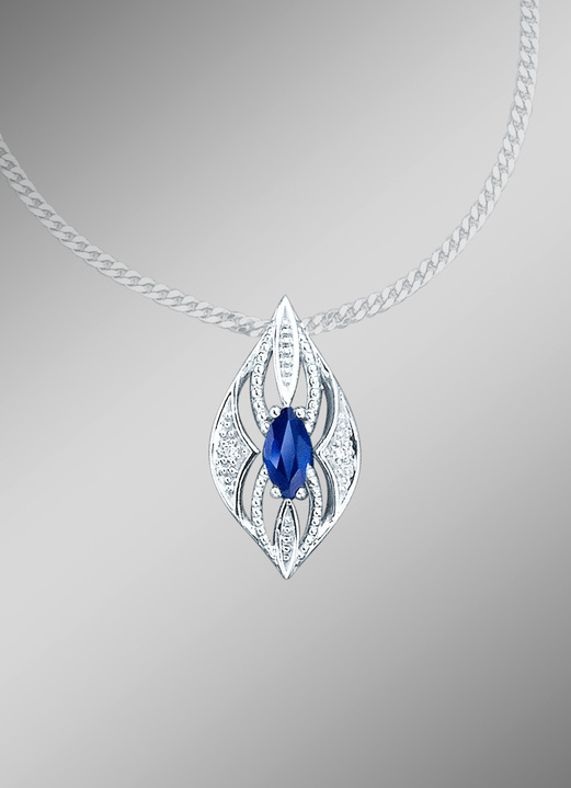 Anhänger - Anhänger mit Brillanten und echter blaue Safir, in Farbe