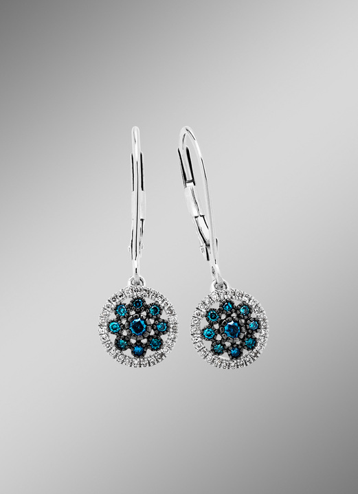 Ohrschmuck - Schöne Ohrringe mit blauen Brillanten und weissen Diamanten, in Farbe  Ansicht 1