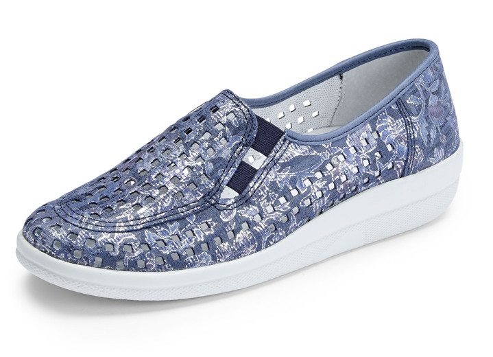 Slipper & Schnürschuhe - ELENA EDEN Slipper aus floral bedrucktem Nubukleder, in Größe 036 bis 042, in Farbe JEANS Ansicht 1