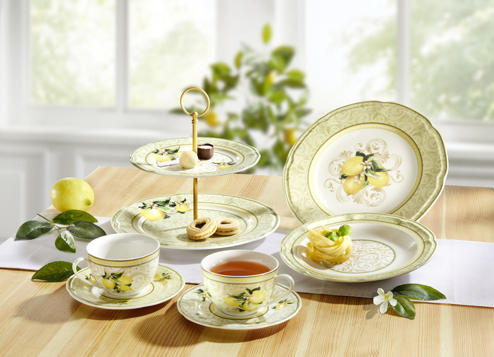 Wohnaccessoires - Hochwertige Fine-Bone-China-Porzellan-Serie, in Farbe WEISS-GELB, in Ausführung Etagère, 2-stöckig Ansicht 1