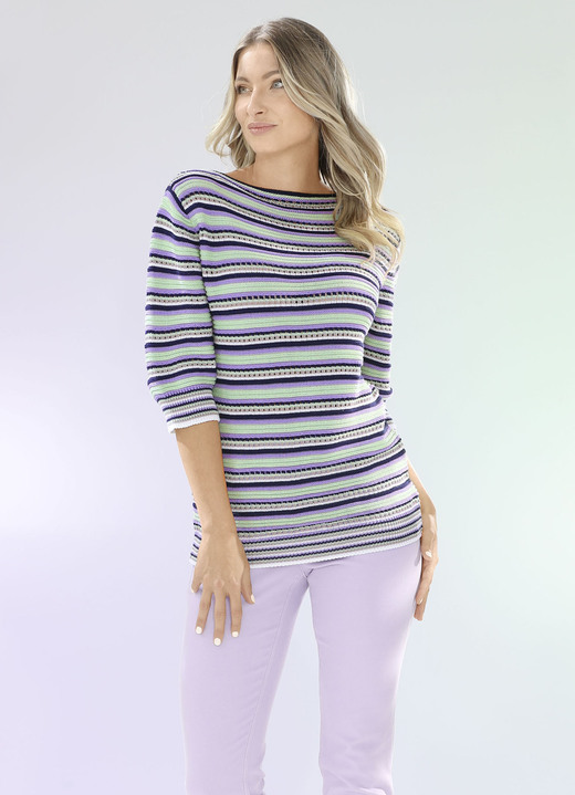 3/4-Arm - Pullover in Ringeldessin, in Größe L(44/46) bis XXL(52/54), in Farbe MINT-FLIEDER-MULTICOLOR Ansicht 1