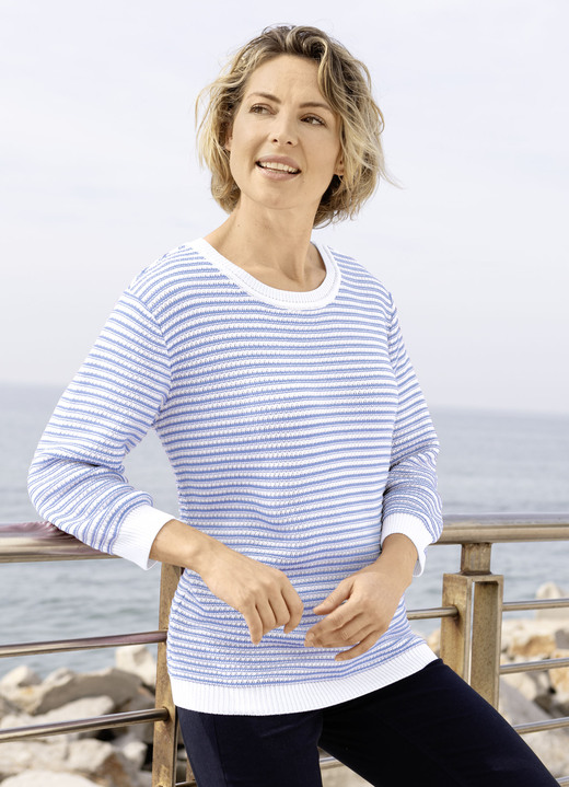 3/4-Arm - Pullover in Strickmix, in Größe 036 bis 052, in Farbe WEISS-BLEU Ansicht 1