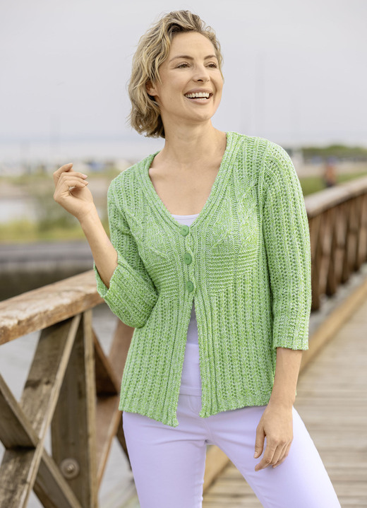 Strickjacken - Strickjacke in feiner Melangeoptik, in Größe 036 bis 052, in Farbe LIMETTE MELIERT Ansicht 1