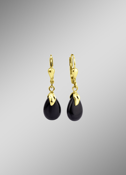 Ohrschmuck - Ohringe aus Gold 375/- fein mit Onyx, beh., in Farbe  Ansicht 1