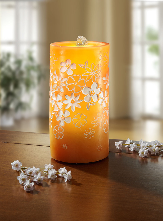 Wohnaccessoires - LED-Kerze aus Echtwachs mit Springbrunnen, in Farbe ORANGE